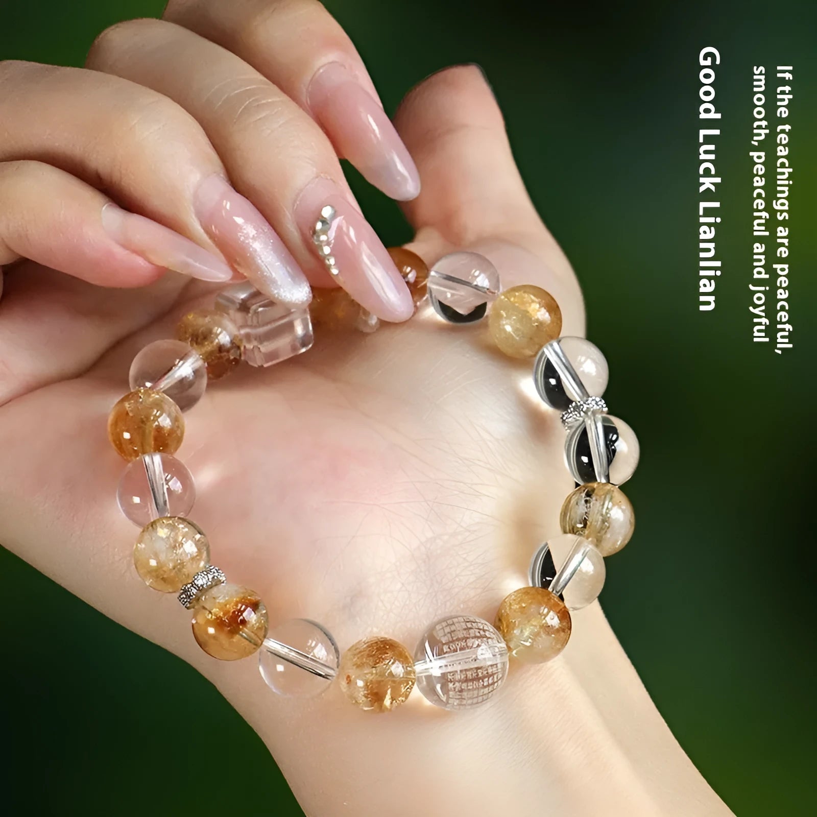 Women's beaded bracelet with Huang Tajing white crystal, yellow tower crystal and freshwater pearls