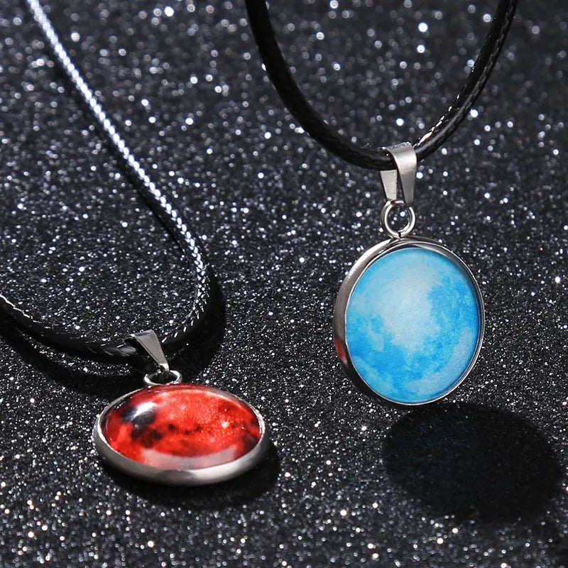 Luminous night sky constellation alloy pendant necklace with glass pendant on extension chain