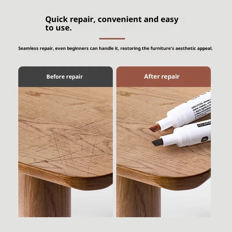 Wood grain paint fixer pen in walnut colour with 5ml waterproof colourfast formula for solid and composite wood scratch repair