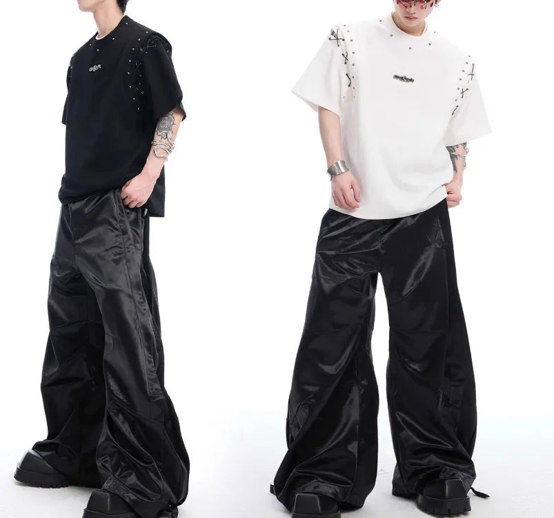 Deconstructed lace-up cutout short sleeve T-shirt in black and white colour options