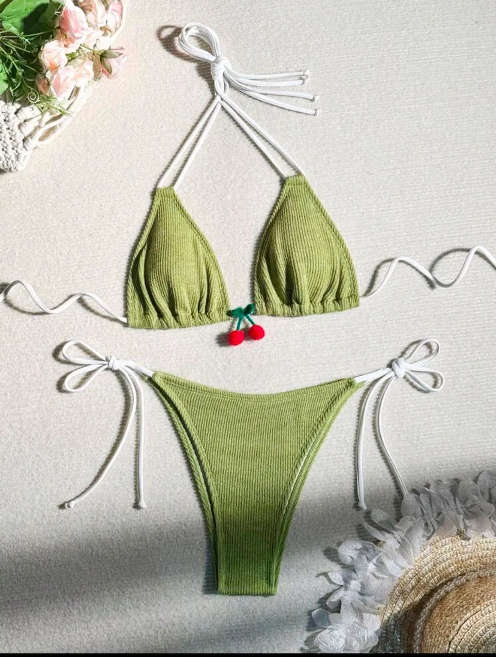 Nylon fabric bikini swimsuit two-piece set in solid colour design available in five colours