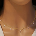 Women's silver drop-shaped artificial zircon necklace on an O-shaped chain, shown in rose gold, golden yellow and silver finishes.