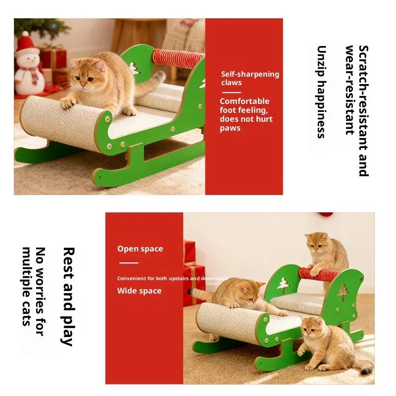 Christmas Sled Cat Scratcher Bed made of corrugated paper in minimalist style