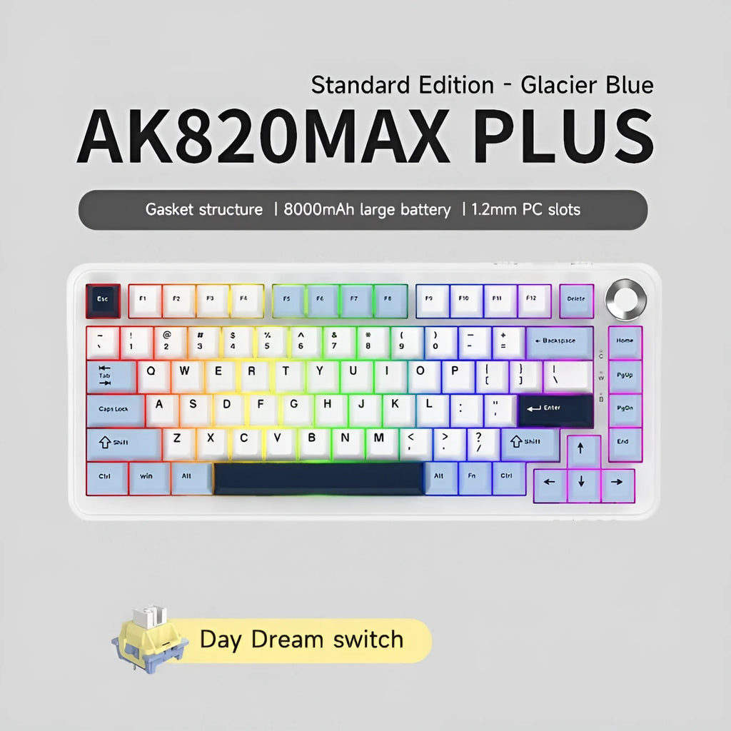 Three-mode wireless mechanical keyboard with PBT plastic construction in black, grey and yellow options