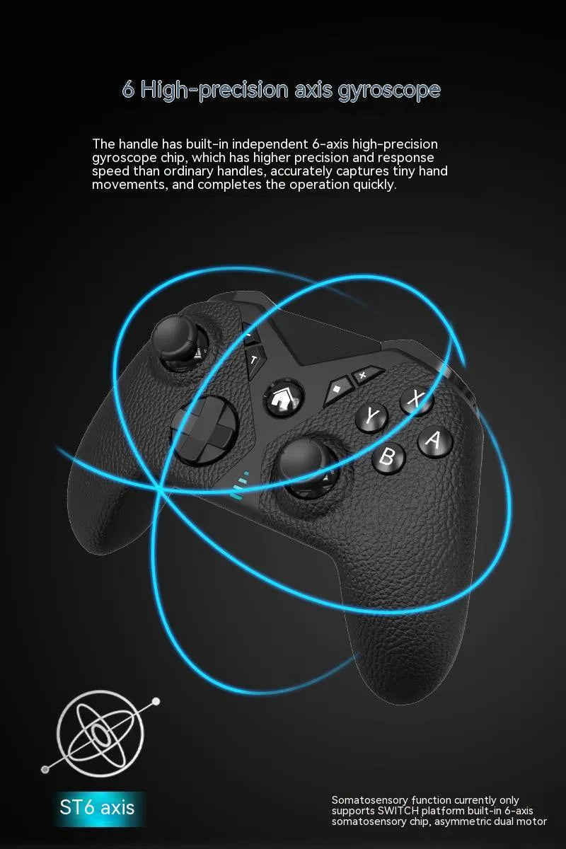 Black wireless game controller with leather-pattern grip for Nintendo Switch, PC, and mobile phones.