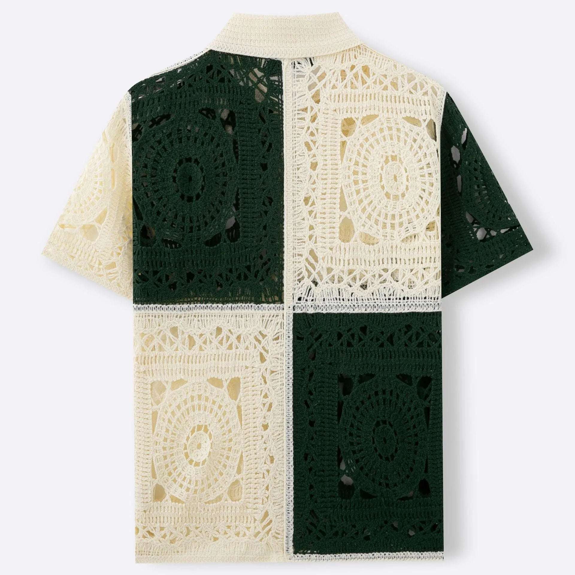 Beige colourblock men's short sleeve knit shirt with flocking pattern and regular fit