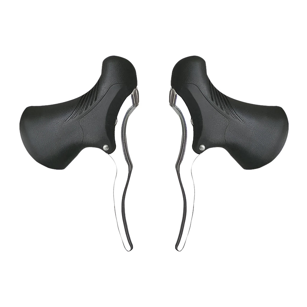 A pair of black aluminium alloy road bicycle brake handles for 22.2mm and 23.8mm handlebars.