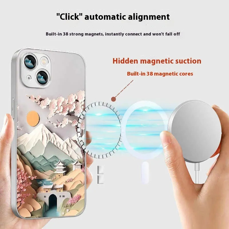 Lichun mountain map design on a black silicone phone case for iPhone, with visible camera cutout