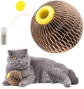 Brown catnip refillable scratch ball made from recycled corrugated paper with natural catnip included, 76mm size, on wooden floor
