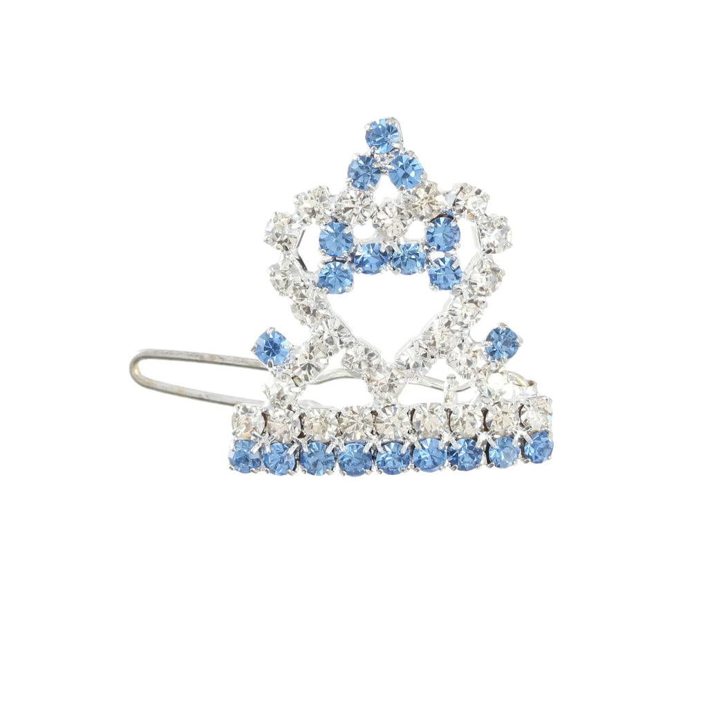 Crown dog and cat hairpin ornament, 3cm barrette in pink, blue, purple, or red with copper, rhinestone, and silver plating