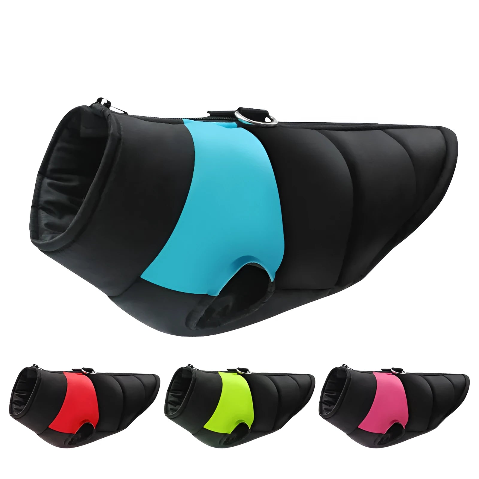 Waterproof padded dog jacket with front zipper in multiple colours for small to extra large dogs