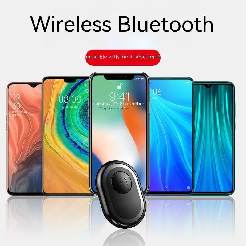Wireless Bluetooth remote control for smartphone photography in black, pink, and purple colour options