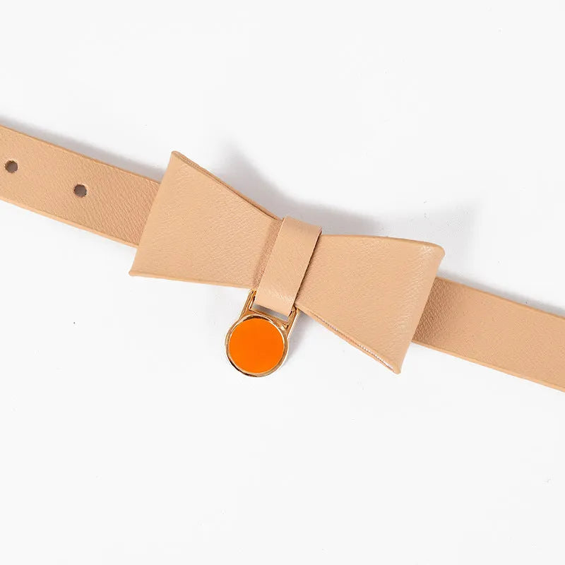 Brown leather adjustable cat collar shown on a neutral background.