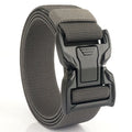 Men's nylon belt in black with alloy insert buckle, 125cm length and thin width under 2cm