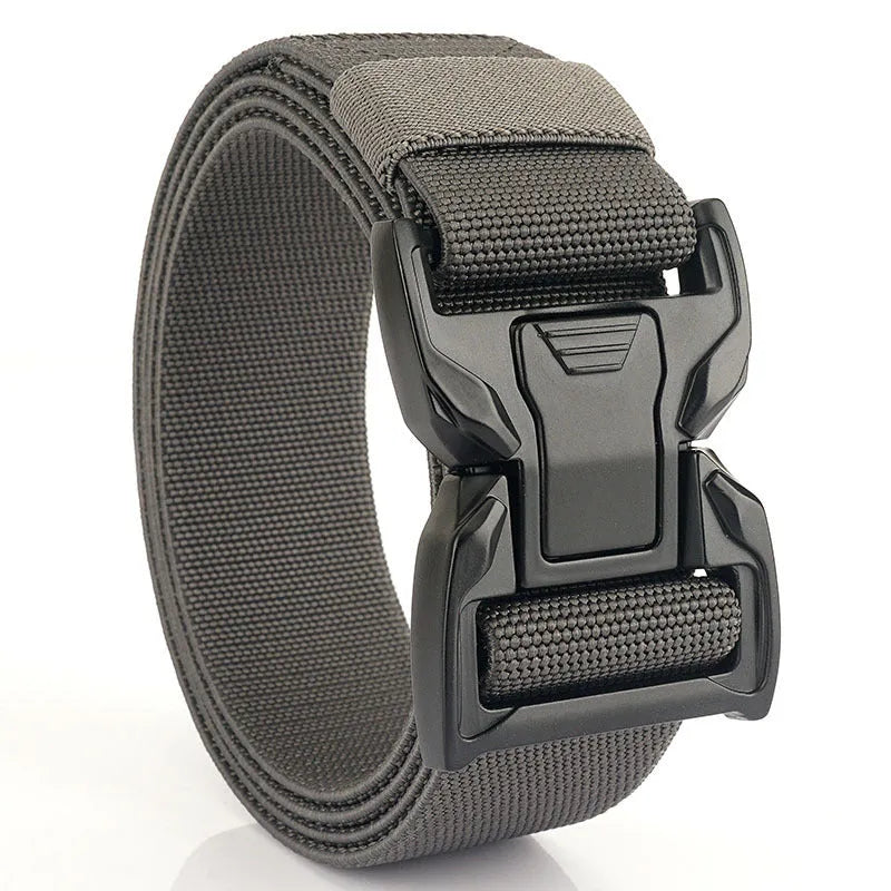 Men's nylon belt in black with alloy insert buckle, 125cm length and thin width under 2cm