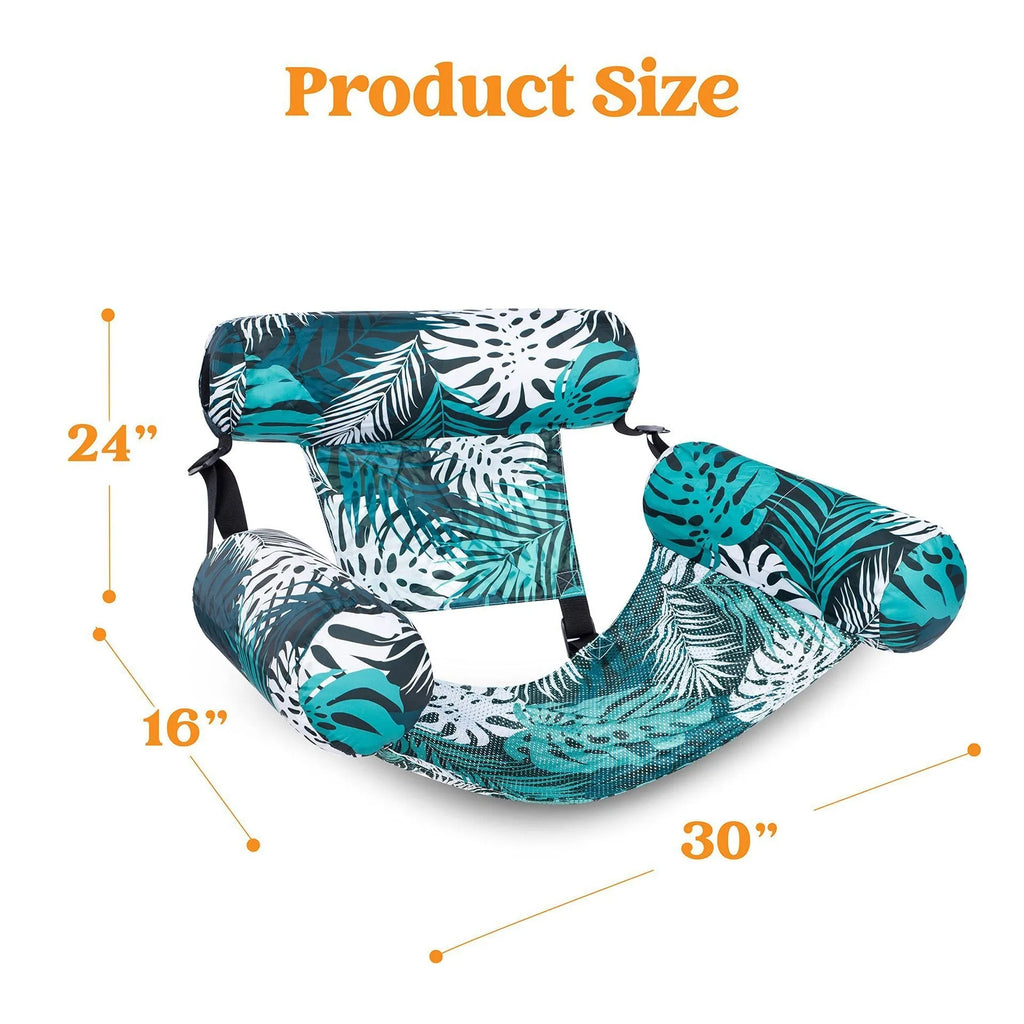 Inflatable floating hammock water chair in blue leaves pattern, ordinary PVC, 76x35x60cm, with hand pump