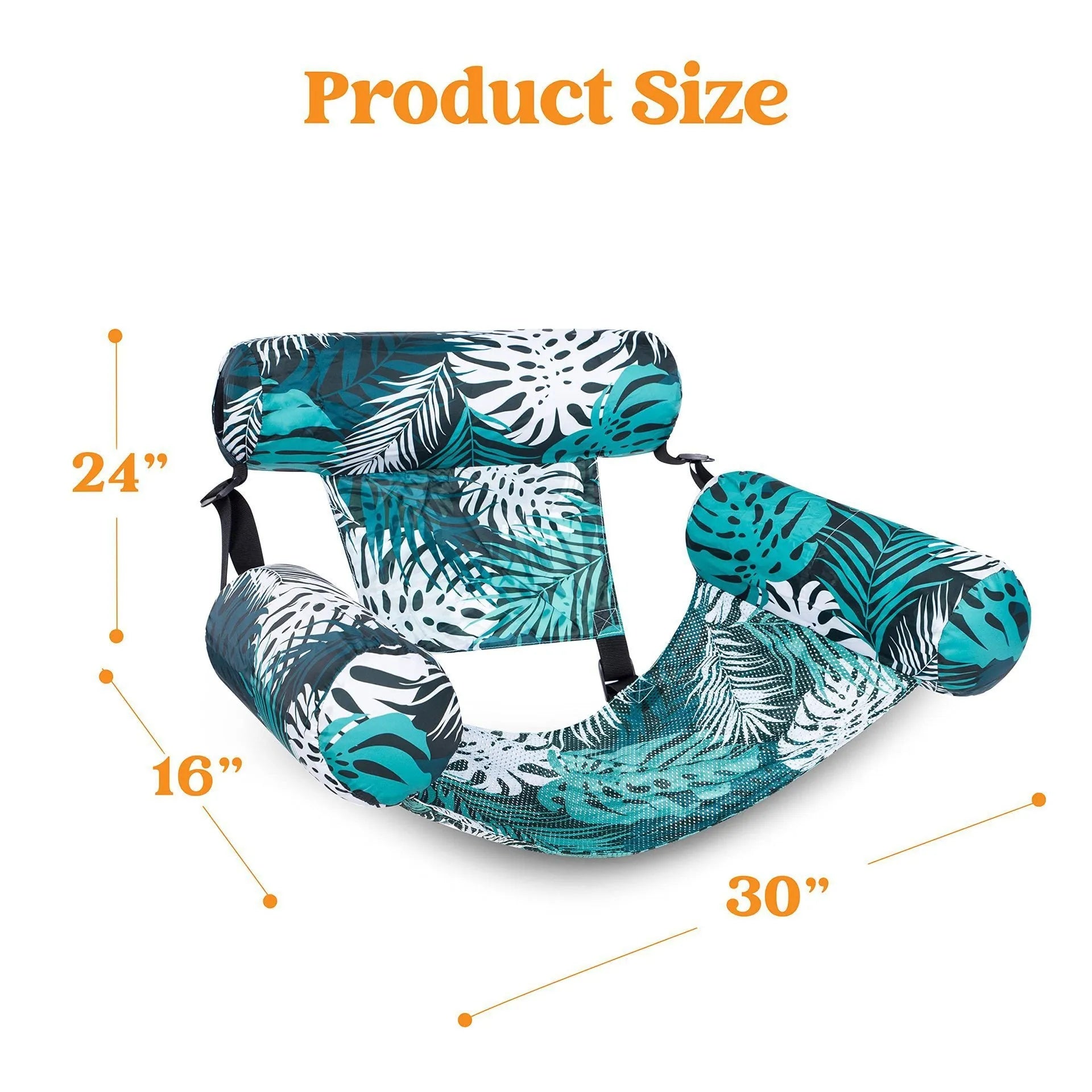 Inflatable floating hammock water chair in blue leaves pattern, ordinary PVC, 76x35x60cm, with hand pump