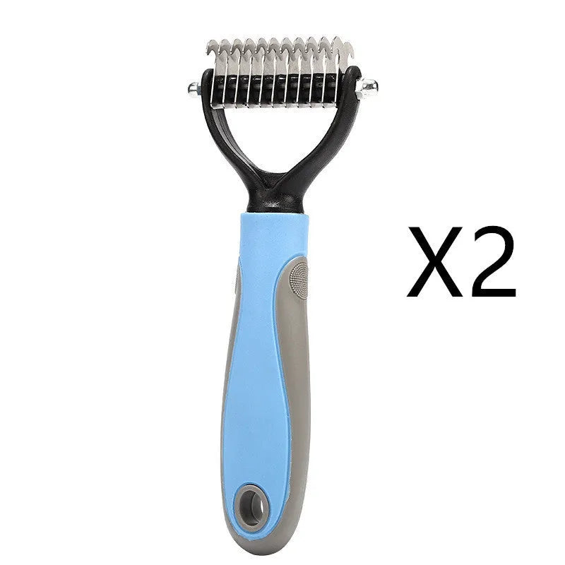 Effective Removing Knots Pet Knot Comb in pink and blue, large and small sizes with plastic handle and stainless steel teeth