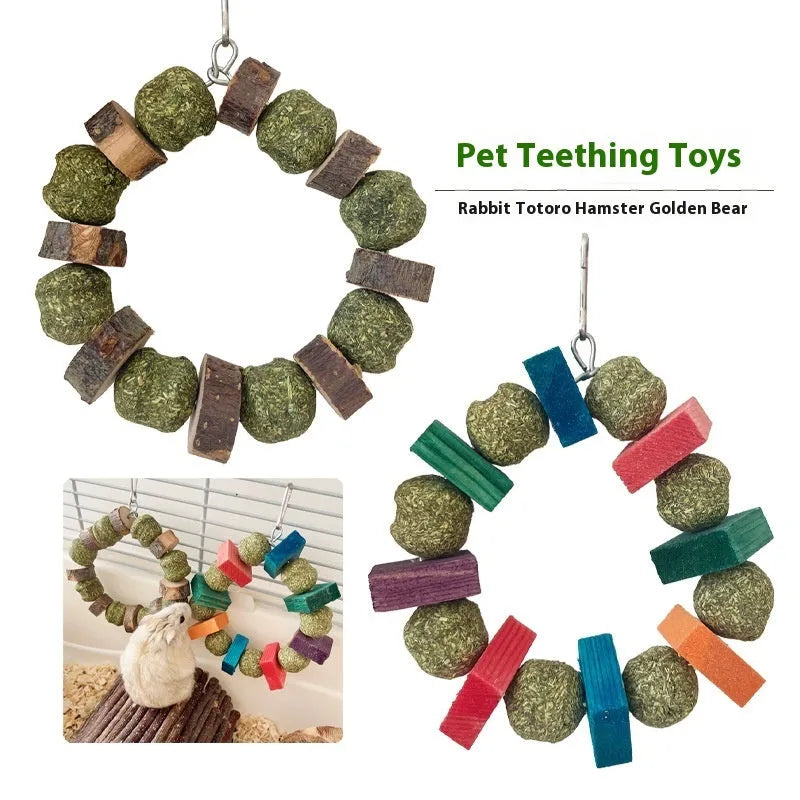 Hamster decorative chew toy ring with straw balls for small animal enrichment