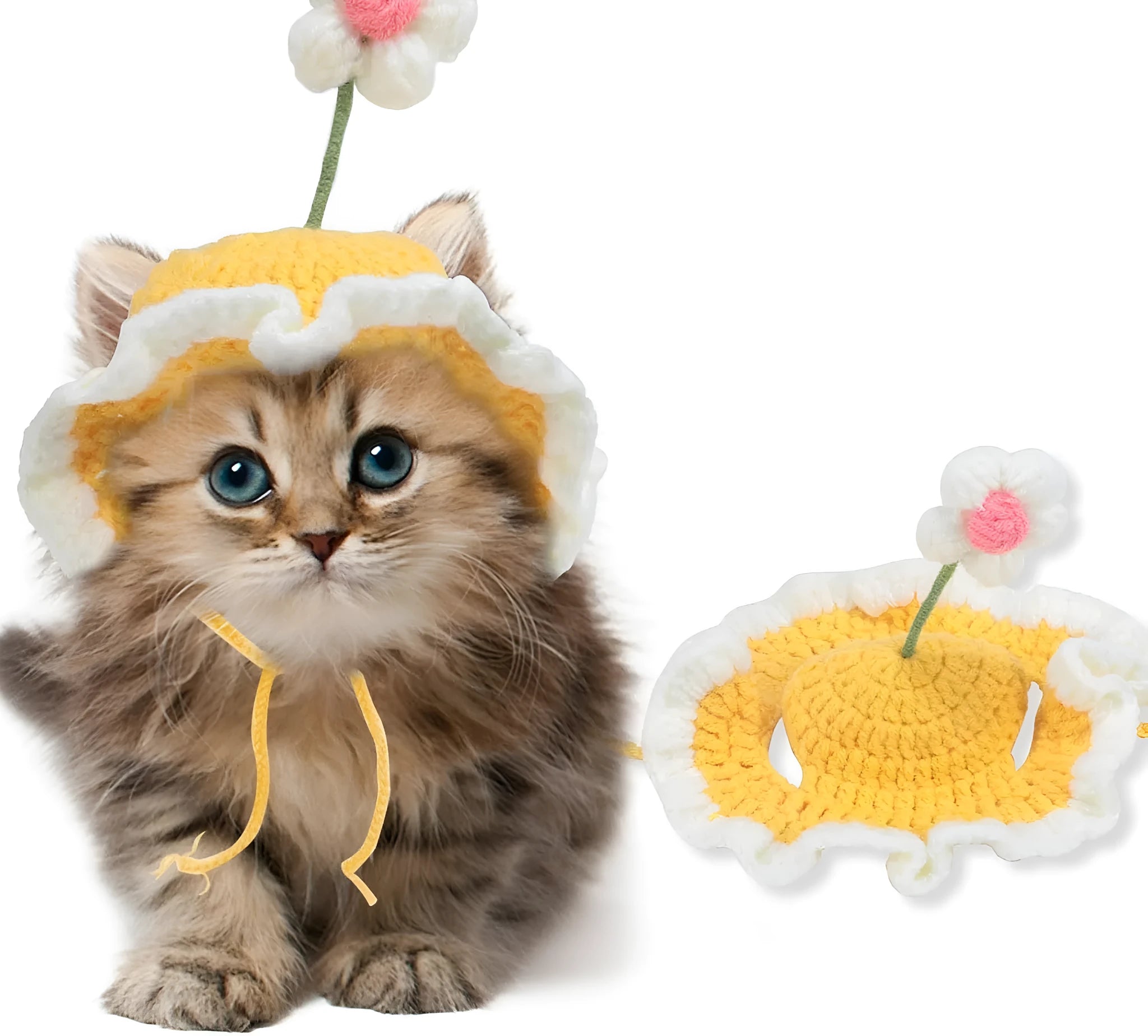 Knitted cartoon design pet hat for cat or small dog in green colour