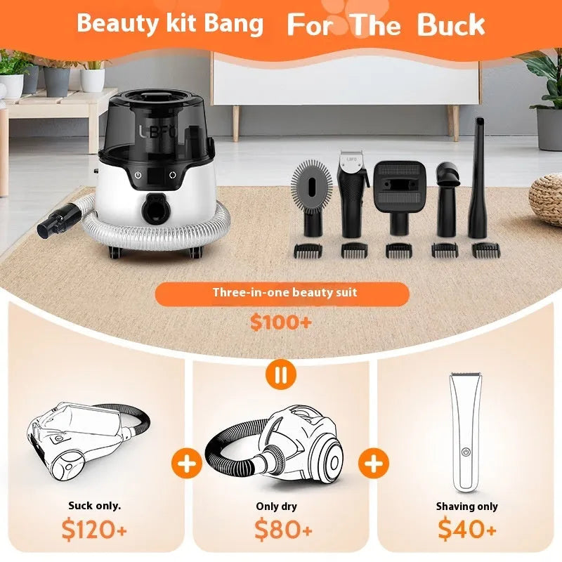 Pet hair suction cleaning high power blowing beauty tool low noise shearing machine with trimmer and brush set