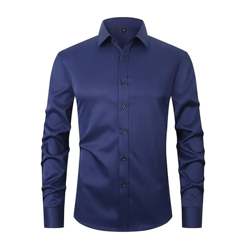 Men's long sleeve work shirt in stretch polyester fabric shown in a variety of colours.