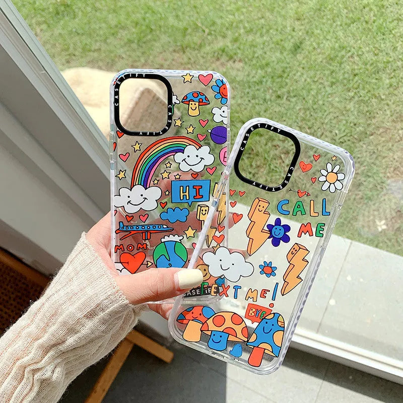 Graffiti colourful high-transparency TPU back cover phone case for iPhone, Lightning Mushroom colour option