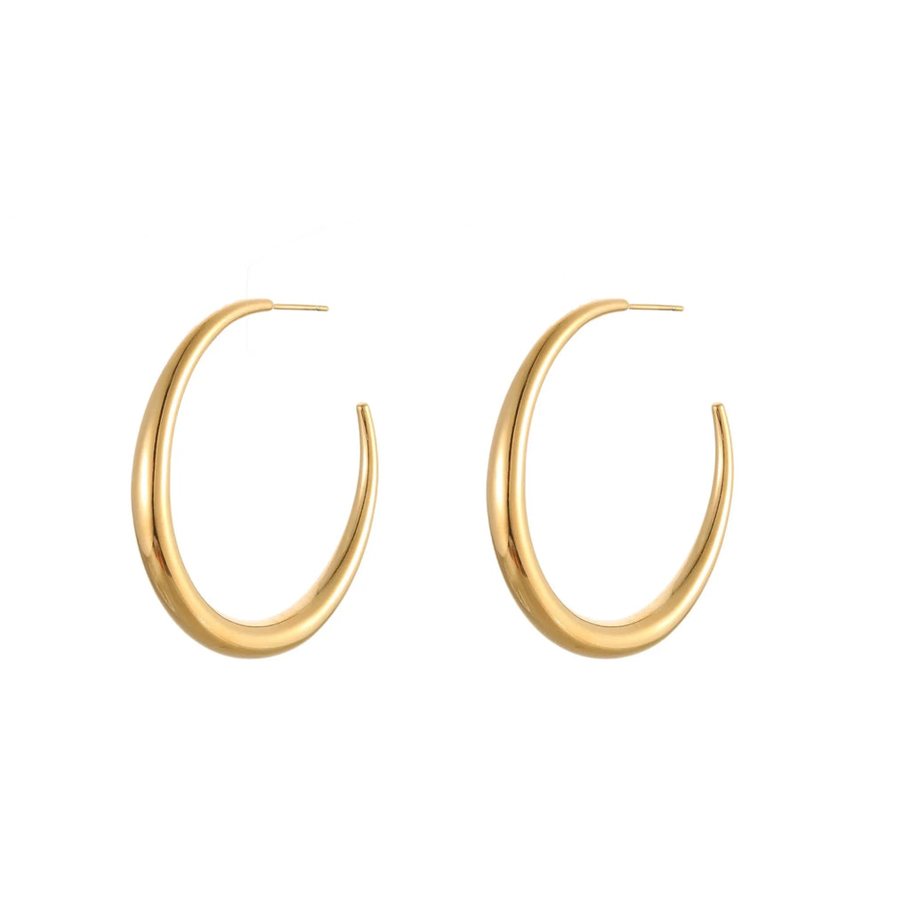Titanium steel hoop earrings with 18K gold plating in geometric round design