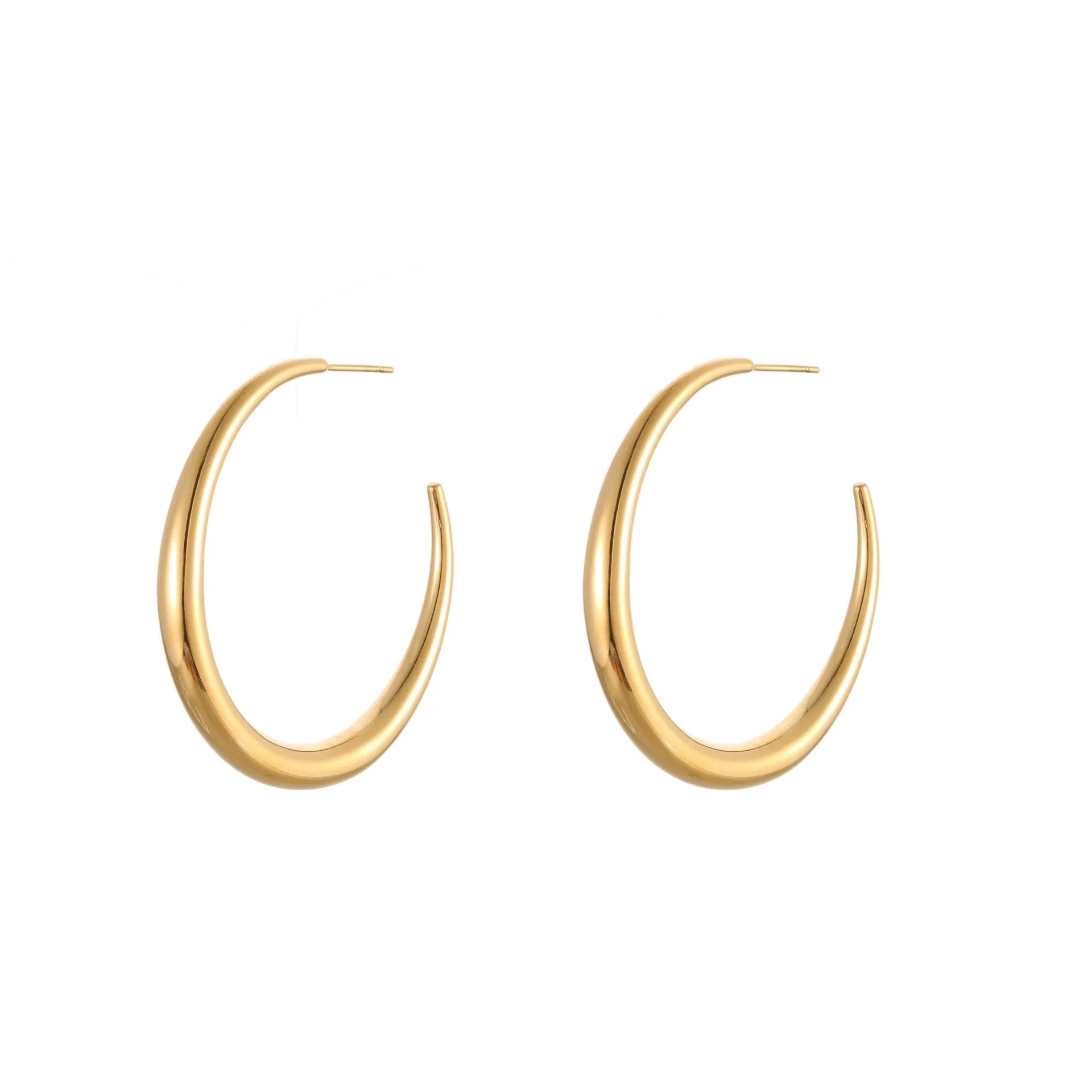 Titanium steel hoop earrings with 18K gold plating in geometric round design