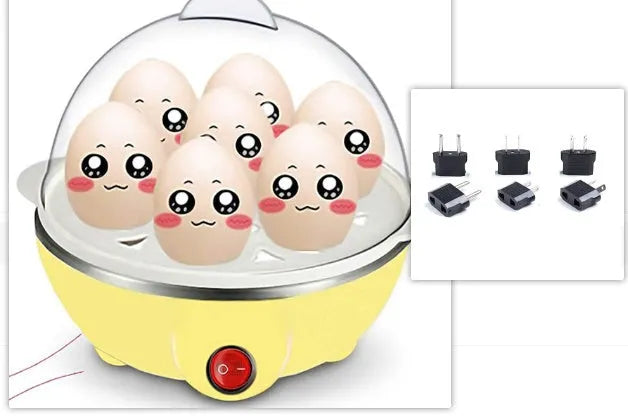 Multifunctional electric egg cooker with automatic power off and anti-dry protection, shown in blue, pink, or yellow