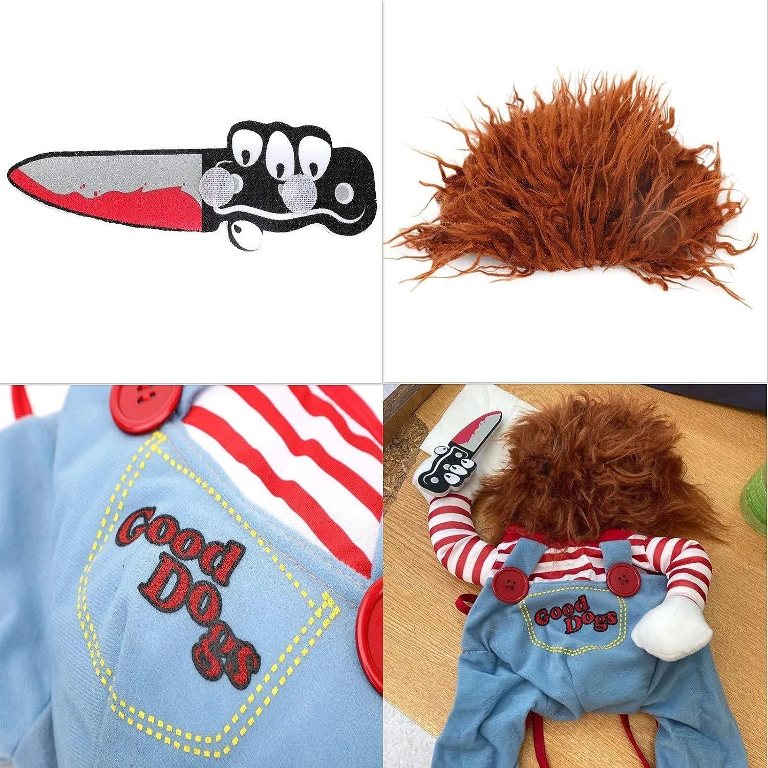 Striped harness Halloween costume for pets with knife accessory in S M L XL sizes