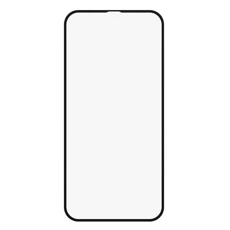 0.23mm curved tempered glass film for iPhone 12 mini in solid black, with non-broken edge and full-screen coverage.
