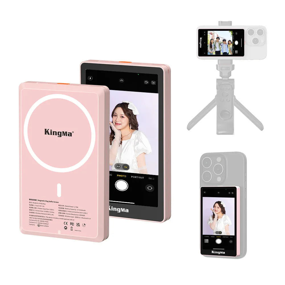 Wireless Bluetooth selfie display with 1080p resolution, lightweight 210g, clip-on design, black colour