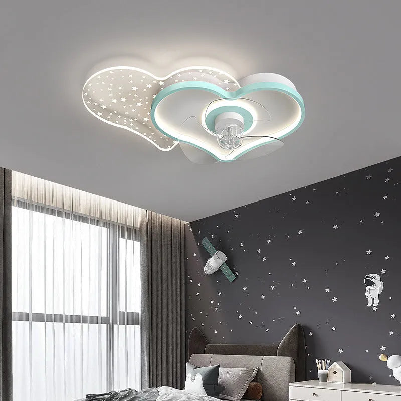 Children's ceiling fan with LED light, 59cm wide, blue white or pink white, remote dimming, 220V