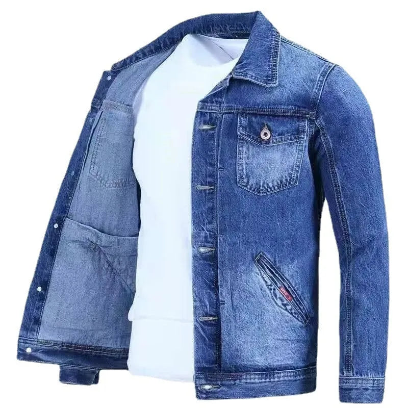 Men's denim workwear jacket in black gray, Korean slim fit, loose version, straight hem, conventional sleeves