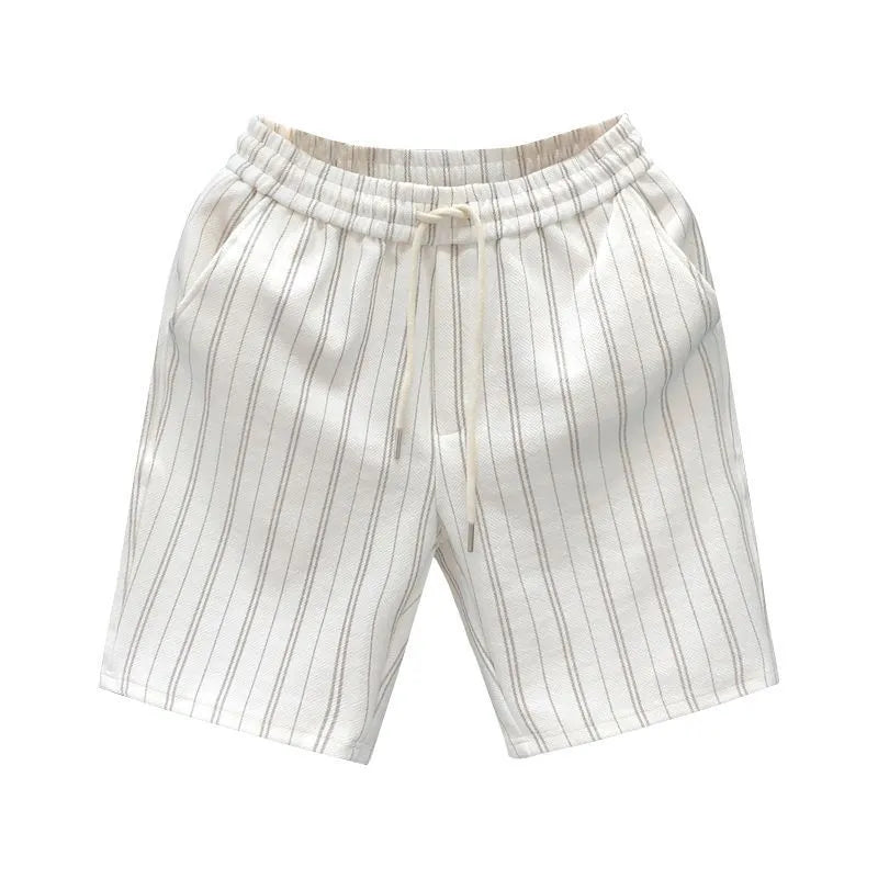 Men's black and white striped fleece-lined casual shorts with an elasticated waistband.