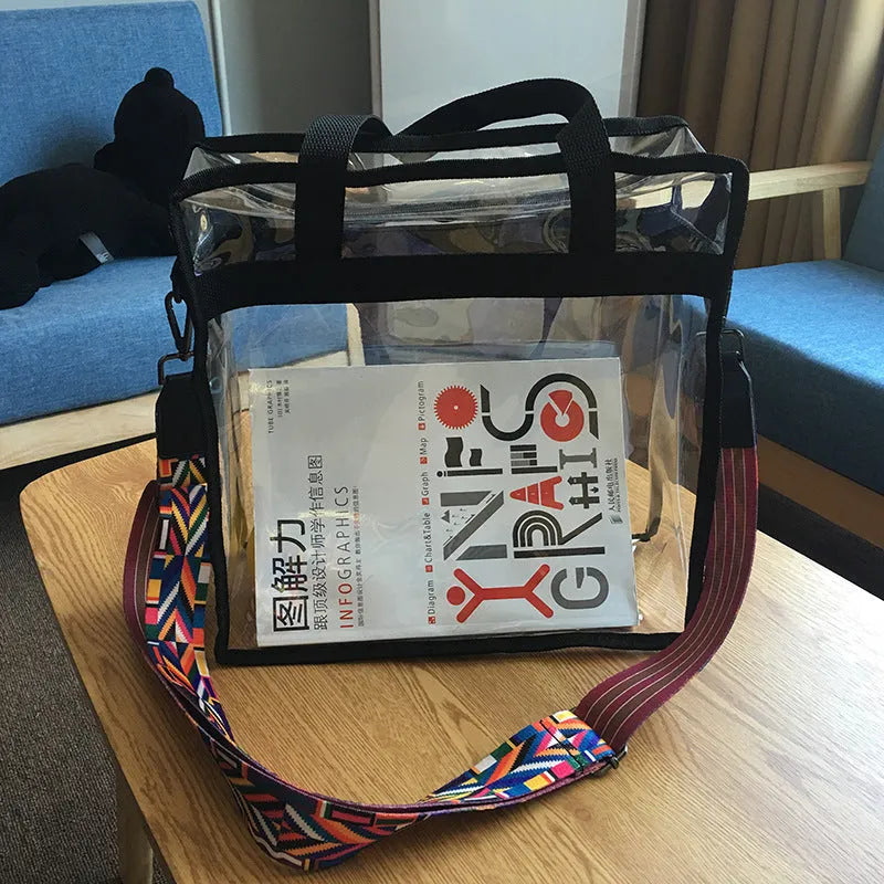 Women's transparent PVC messenger bag with double shoulder straps in various colour options