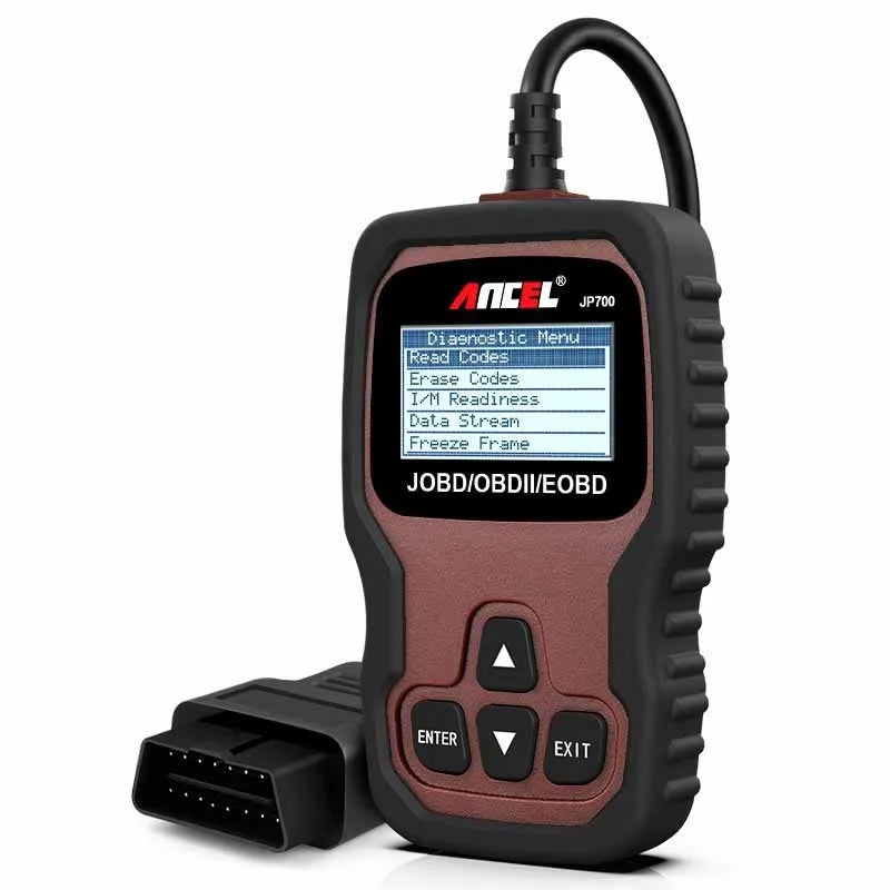 JP700 12V car engine code reader scanner with USB cable and manual, brown automobile fault detector