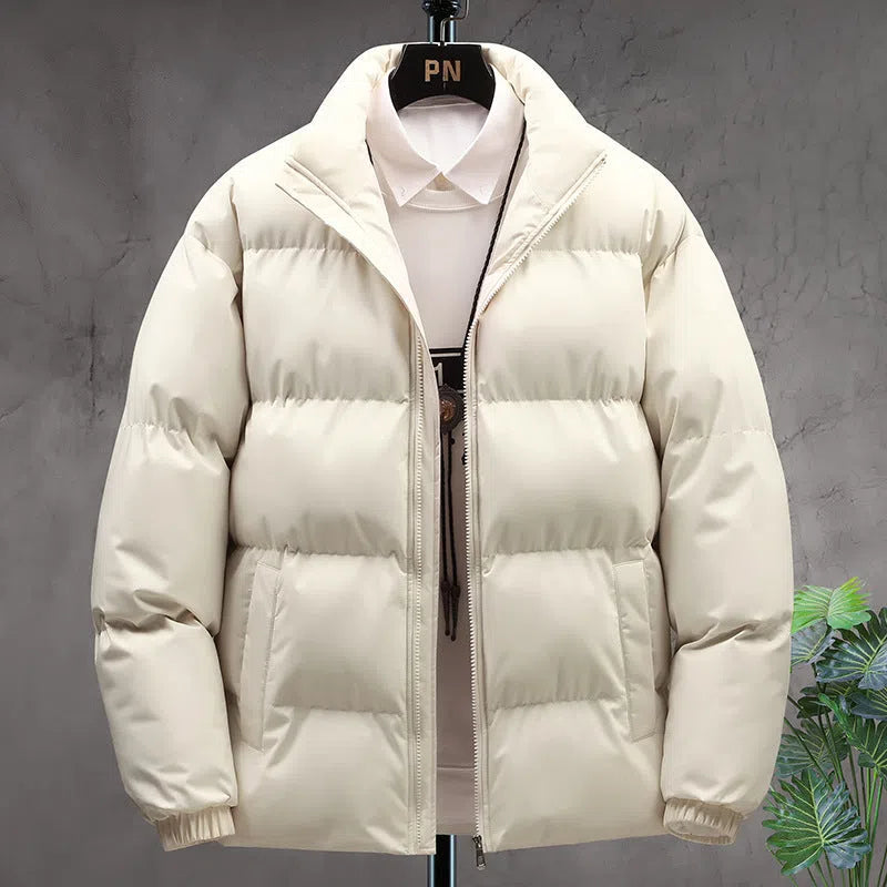 Winter stand-collar cotton coat for couples, plus velvet thicken, long sleeve, black khaki light blue or pink