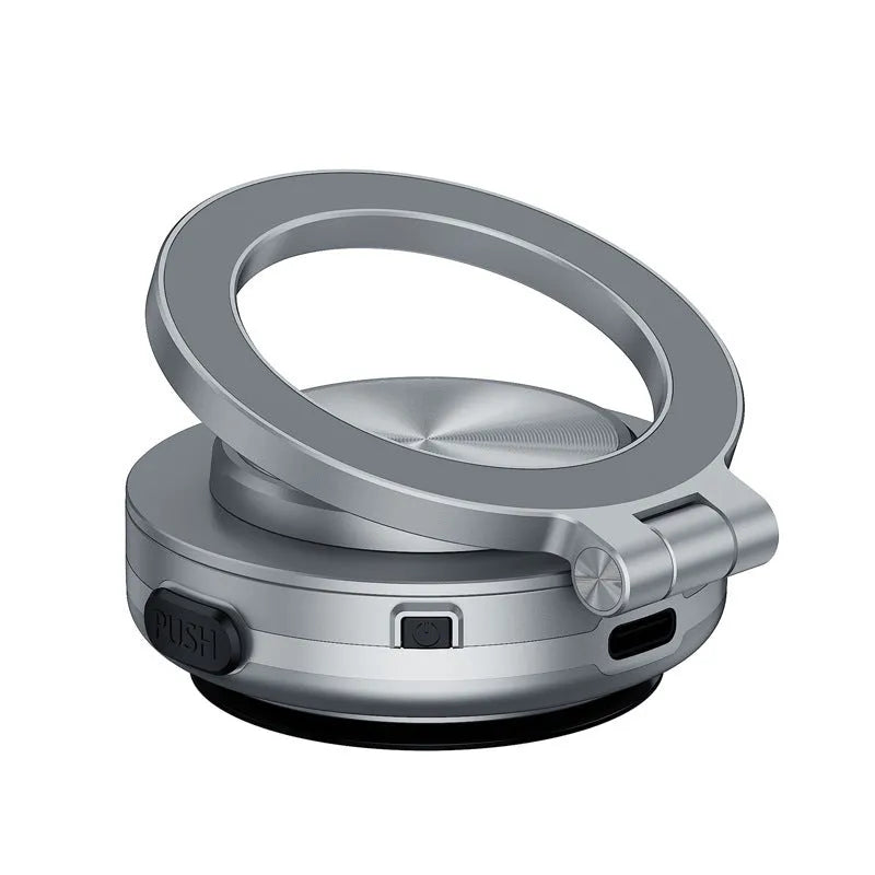Car phone holder with vacuum adsorption mount and magnetic phone attachment in black, pink, or silver colours