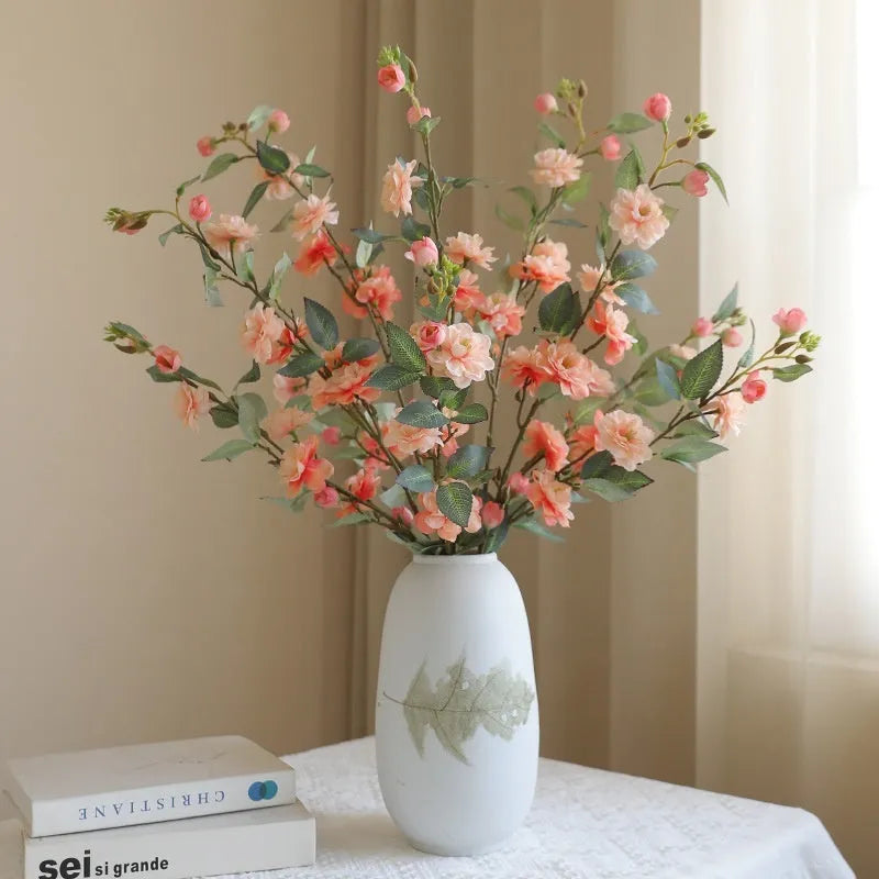 Single camellia simulation silk flower in autumn white for Chinese retro home decoration