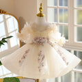 Girls' light champagne princess dress for birthday and performance, height sizes 80cm to 150cm, polyester lining and main fabric