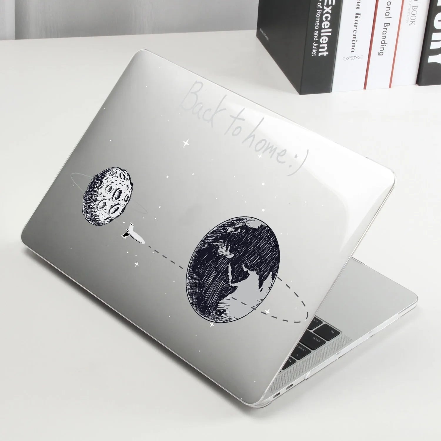 Black printing hard shell laptop case for MacBook Air 13 with silicone keyboard cover on white background