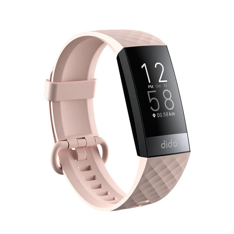 Y6 Black smart health bracelet with 1.1-inch screen on a wrist, showing blood pressure and heart rate data display.