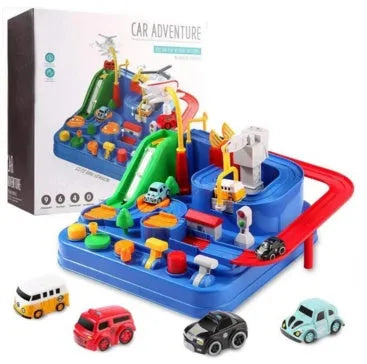 Plastic Big Adventure Parking Lot rail and trolley track set for toy cars in multiple colour options.