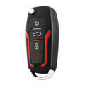 Red and frosted black one-way remote control car alarm unit with two remotes for vehicle security.