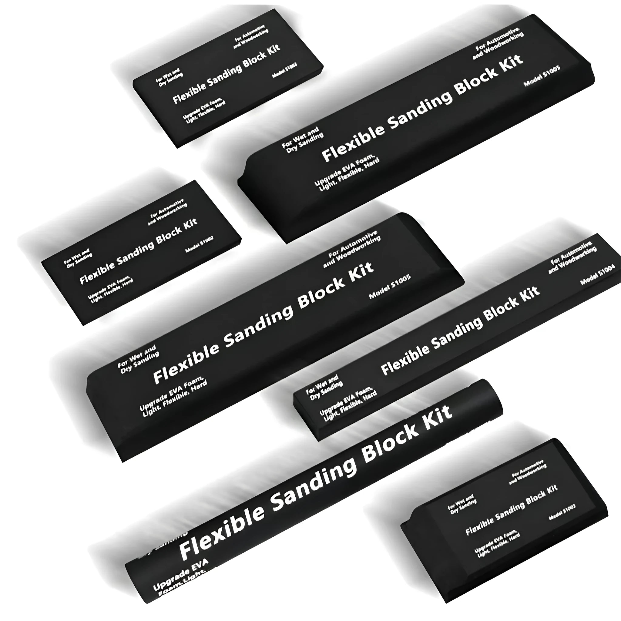 Set of seven black frosted EVA modelling blocks with metal core construction for support.