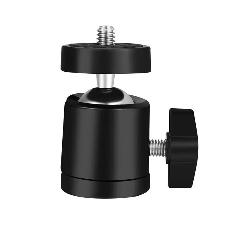 Metal tripod head with 360-degree rotating adjustment bracket and 1/4-inch universal thread