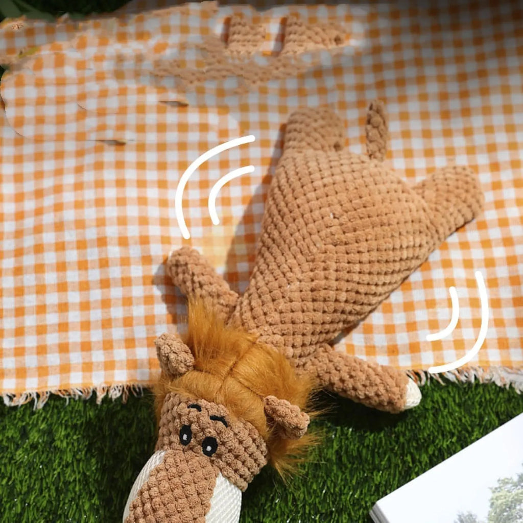 Green corn cob shaped plush dog toy for grinding teeth with textured kernel design.