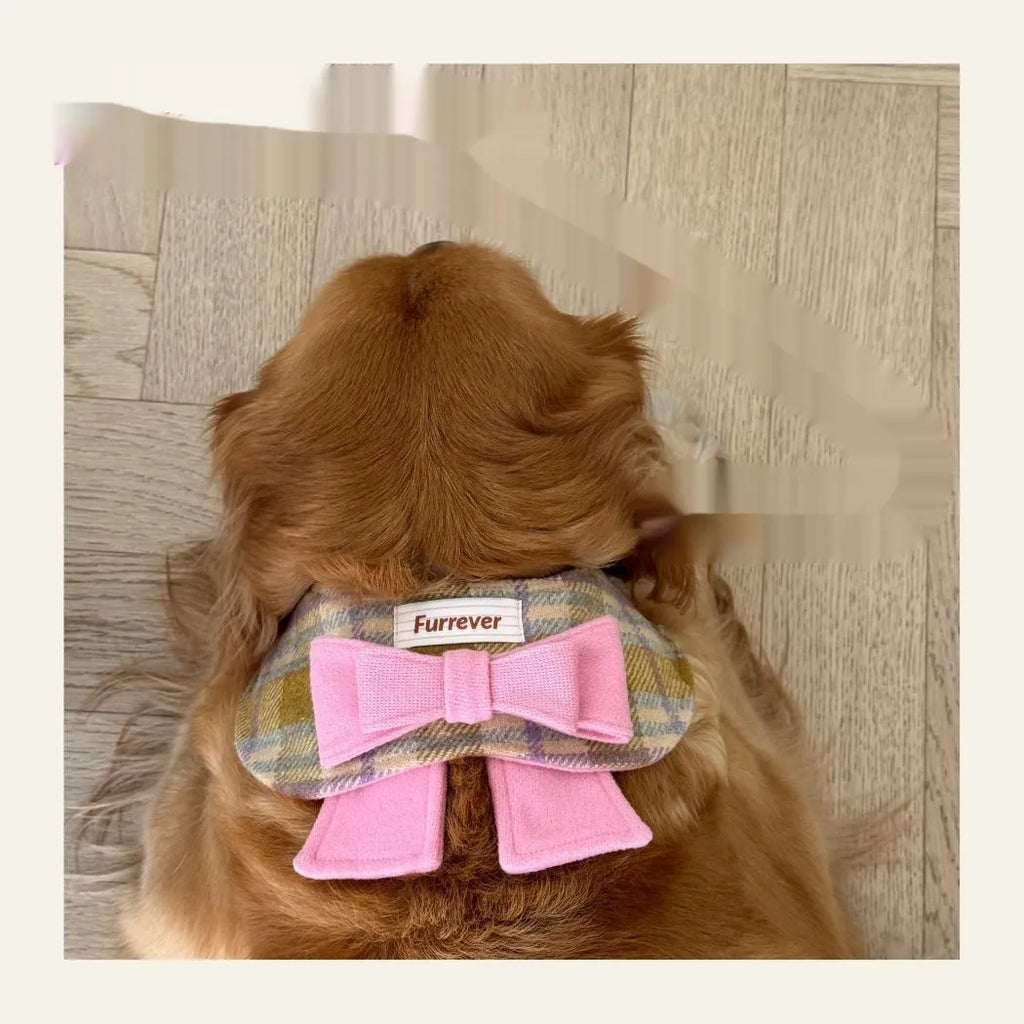 My Maillard Puppy Bow Bib polyester pet collar in gift colour, adjustable from 15cm to 50cm neck size, with attached bow